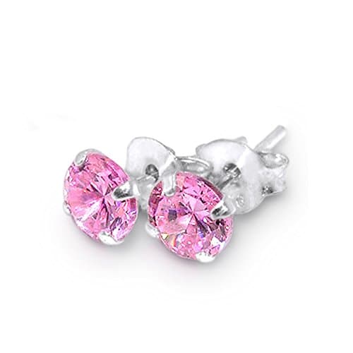 5MM Pink Round CZ Stone 925 Sterling Silver Stud Earring