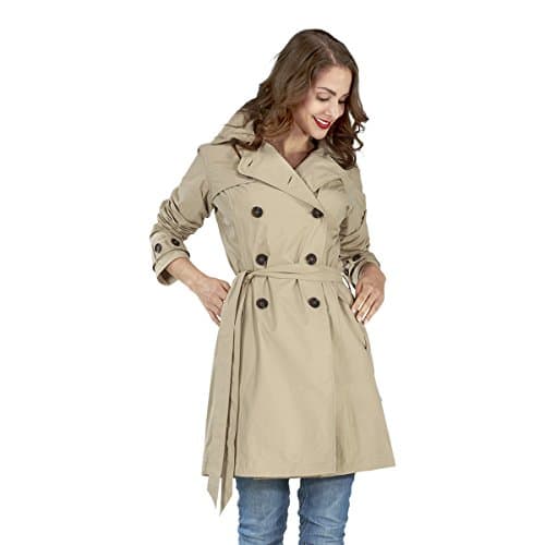 Women's Classic Trench Coat with Removable Hood, Sand, Medium