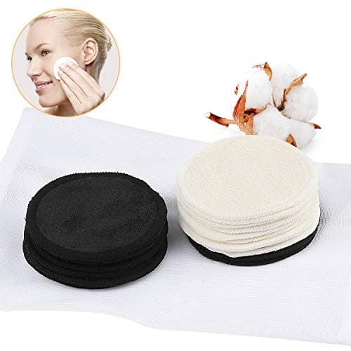 Reusable Makeup Remover Pads, 18 Pack 2 Layers Organic Bamboo Cotton Pads with Laundry Bag, Washable Cotton Face Pads Eye Make up Remover Pads