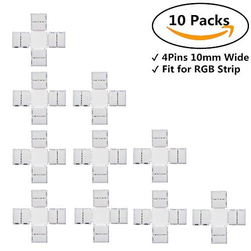 LED Strip Connector 10pcs/Pack X Cross Shape Solderless Snap Down 4 Conductor for 10mm Wide SMD5050 RGB LED Flexible Strip Lights