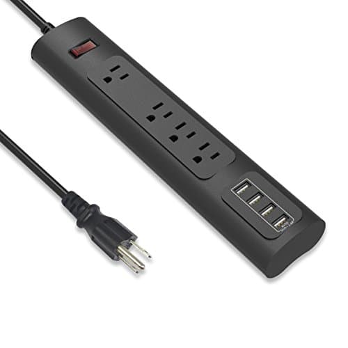 Surge Protector Power Strip with 4 AC Outlets & 4 USB Charging Ports (3.4A Max), 6' Heavy Duty Extension Lead Cord for Home & Office - Black