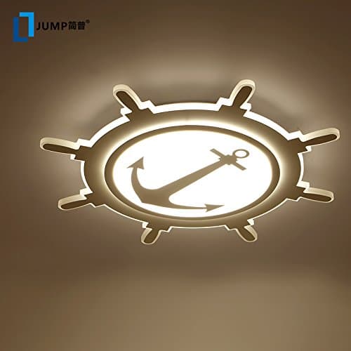 Cttsb Personality led ceiling lamp bedroom light boy study room light simple living room lights pirate rudder children room lights, diameter 42cm-three-color light