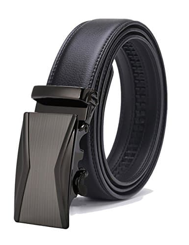 Gnorall Men's Solid Buckle with Automatic Ratchet Leather Belt 35mm