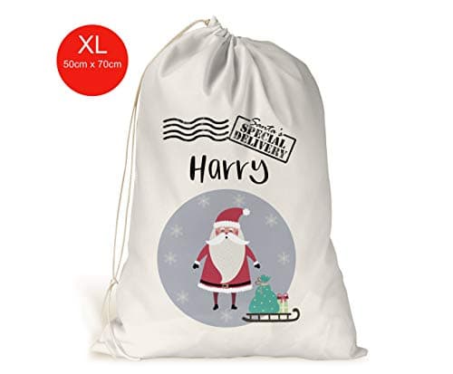 Personalised Drawstring Christmas sackstocking Cute Santa Boys Xmas Present Sack Gift Bag