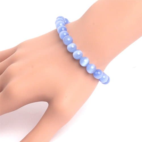 GEM-inside 8mm Smooth Natural Light Royal Blue Cat Eye Agate Beads Stretchy Rope Handmade Bracelets 7.5 Inches