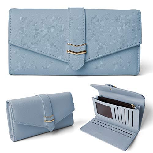xperg Women's PU Leather Long Wallet with RFID Blocking, Ladies Pocket Purse, Girls Handbag, Document Organizer/Holder for ID/Credit Cards, Bills, Change, Coin, Phone | Gift Boxed (Bule)