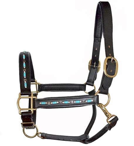 SIE Turquoise Beads Black Leather Horse Halter/Headcollar