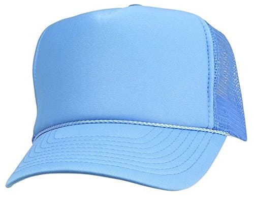 QML Trucker Cap Mesh Hat with Solid, Two Tone Colors and Adjustable Snapback Strap and Small Braid (Solid, SKY BLUE)