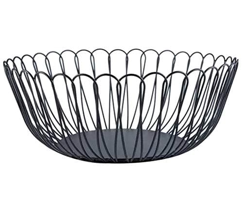 Fruit Dish Basket, Large Black Metal Round Wire Fruit Vegetable Bread Bowl Stylish Candy Storage Holder for Kitchen Countertop Pantry, Office Table (Petals)