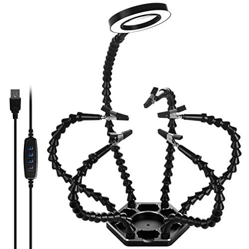 HEEGNPD Third Hand Soldering PCB Holder Tool Six Arms Helping Hands Craft Repair Helping Post Welding USB LED Magnifier