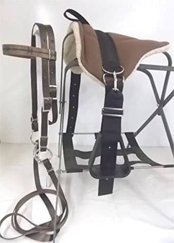 MINIATURE HORSE / SM PONY COMPLETE BAREBACK SADDLE SET - BROWN BARBWIRE - RECYLED WATER BOTTLES