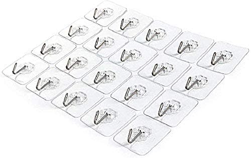 FUNHOUR 22lb/9.9kg(Max) Adhesive Sticky Removable Heavy Duty Ceiling Hooks Transparent Waterproof Utility Hooks for Hanging Free Nailing Steel Hangers for Bathroom Kitchen Bedroom(20pcs)