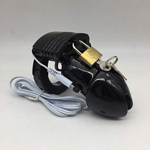 Adjustment Size Plastic Male Birdcage Belt with E lect-RIC-ity Black