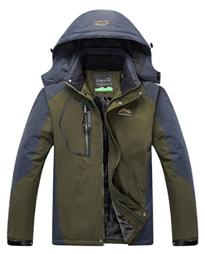 Msmsse Men's Mountain Waterproof Fleece Ski Jacket Windproof Rain Jacket Army Green L/Asia 4XL