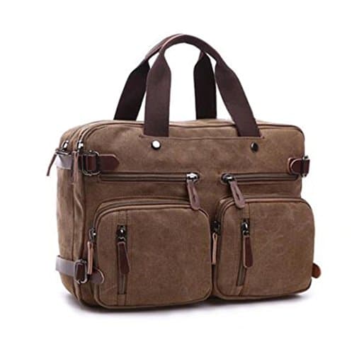 Justpack Vintage Canvas Satchel Laptop Backpack Messenger Bag Hybrid Briefcase Shoulder Backpack Bookbag Rucksack for Women Men(Coffee)