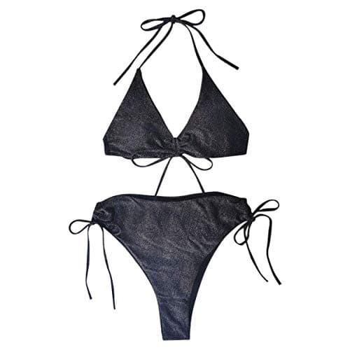 Zleimjab Cozy Restrain Lace-up Drawstring Bikini Set Padded High Loin Women Swimsuit