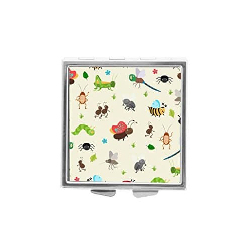 Bugs And Beetles Ant And Caterpillar Silver Four Compartment Pocket Medical Pill Box Drug Tablet Medicine Storage Square Plastic Kit