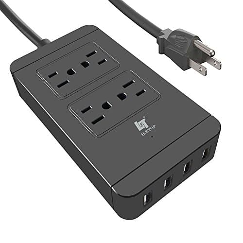 ILETOP Surge Protector Power Strip with USB Ports Smart Current,4-Outlet, 6ft Extension Cord Charging Station-Black