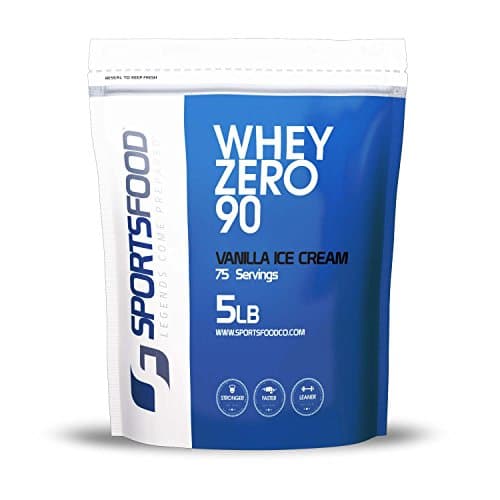 Sports Food Whey Zero 90 Protein Isolate (Vanilla Ice Cream, 5 lbs) 90% Protein, ZERO Fat & 0.4g Carbs, ZERO Sugar, NO BCAA SPIKING