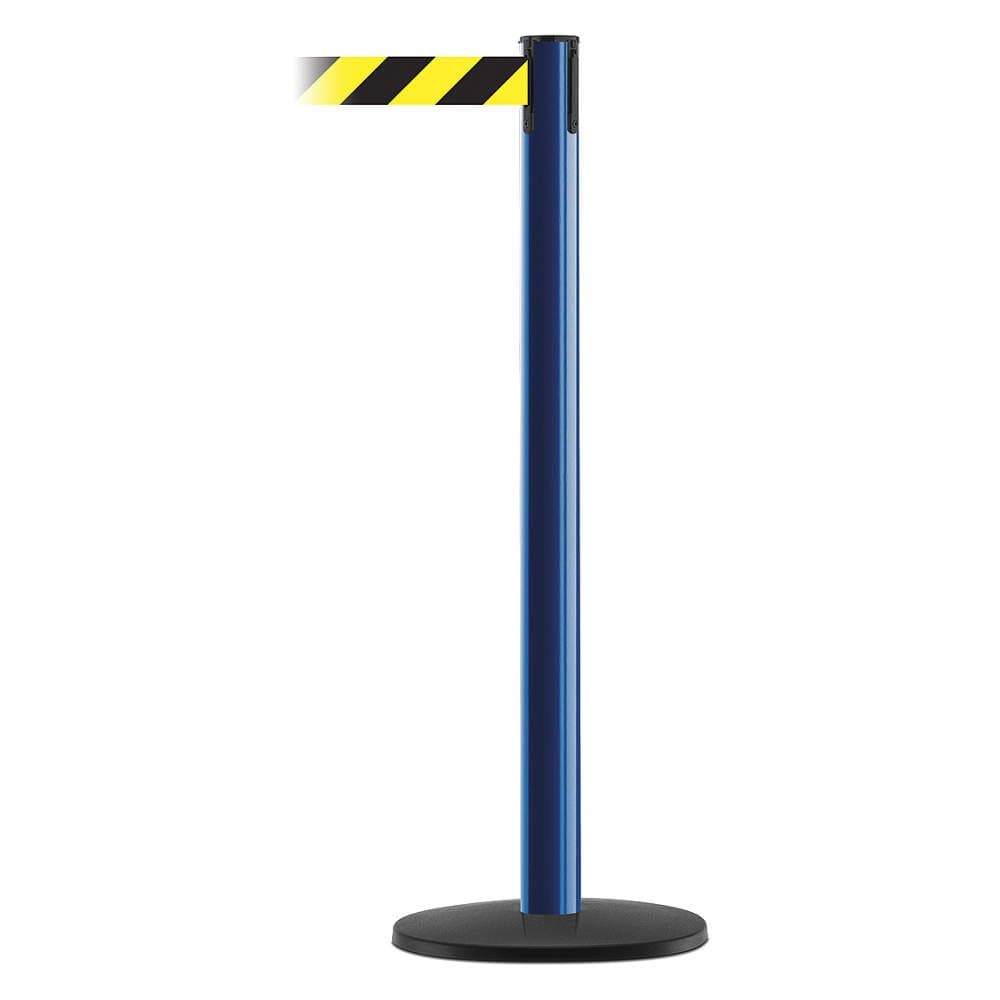 889B-33-23-MAX-NO-D4X-C - Blue Post, 2" Wide, 13' Length Chevron Black & Yellow Belt, 38" Height, 2.5" Wide, 156" Length