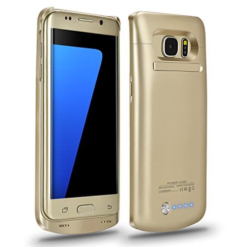 Galaxy S7 Edge Battery Case,Accerzone External Rechargeable Power Bank 5200mAh Protective Portable Slim Backup Charging Case with Kickstand for Samsung Galaxy S7 Edge(Not for S7) (Gold)