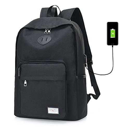 Casual College Backpack Canvas Computer Daypack with Usb Charging Port Fit upto 15inches Laptop and Tablets Notebooks (Black)
