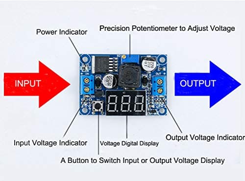 Espwin LM2596 Digital DC-DC Adjustable Buck Converter Module 4.0-40V to 1.25-37V 3A (Max) High Performance Power Supply Transformer Step Down Converter with Red LED Display Voltmeter
