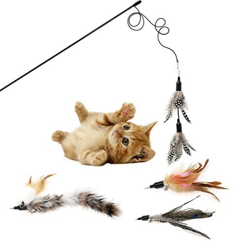 KEKH Feather Wand Cat Toy (Includes 5x Feather Refills), these Natural Feathers are Guaranteed to Drive Your Cat Wild