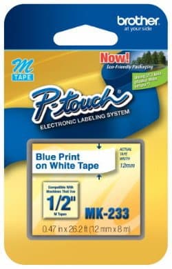 1/2" (12mm) Blue on White P-Touch M Tape for Brother Home & Hobby, Home and Hobby Label Maker