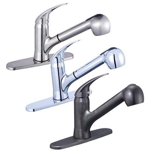 FREUER Utilita Collection: Pull Out Spray Kitchen Sink Faucet with Deck Plate, Brushed Nickel