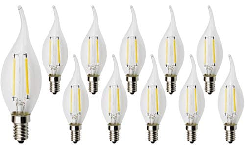 iRotYi (10-Pack) 2W AC 120V Dimmable LED Filament Light Bulb Gold Tint, Warm White 2700 Kelvin 200LM, E14 Base Lamp, 20W Incandescent Bulbs Replacement, SES Candle Light Bulb for Chandelier