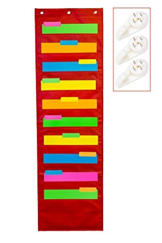School Savings Hanging Document Organizer (Red) – 10 Large Wall Pockets for Important Home, School or Office Paperwork, Letters or Files – Essential Work Supplies