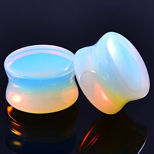 Serius 2pcs Opal Stone Natural Ear Plugs and Tunnels Double Flared Plug Ear Piercings Earring Expanders Flesh Plug Gauges Body Jewelry - (Metal Color: 18mm)