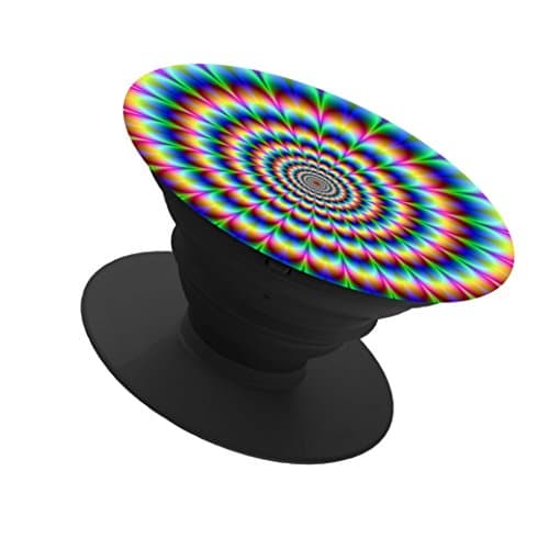 Cell Phone Holder.Pop Expanding Stand and Grip Sockets Holder Mount for smart phone and tablet-holographic optical illusion spiral rainbow(black)