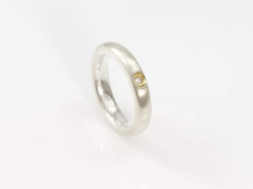 Simply Smooth - Hand Forged Partially Gold Plated Sterling Silver Ring with a Cubic Zirconia
