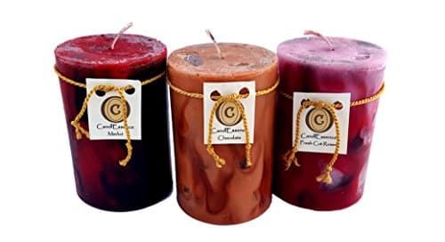 Valentine's Day Romantic Gift - Handmade, Long Burning Pillar Candles - Chocolate, Merlot & Rose Scent (3 Small)