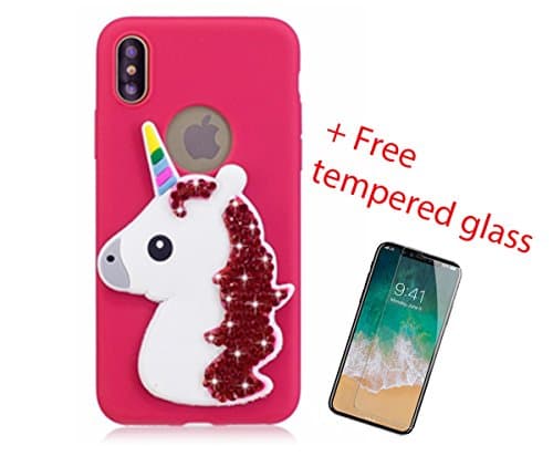 My Gadget Shops iPhone X Unicorn Case Diamond Slim Dual Layer (Hard PC Shell + Soft TPU) Exact Fit iPhone X \ iPhone 10 + Tampered Glass FREE GIFT (Red)