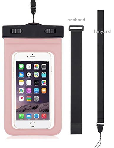 PREMIUM QUALITY Universal Waterproof Case, CelPie Dry bag with ARMBAND + LANYARD - Best TPU Bag for iPhone 7, 7 Plus, 6s, 6, 6s Plus, SE, 5s, Note5, S7 Edge, Pixel, Pixel XL & Devices up to 6"-Pink
