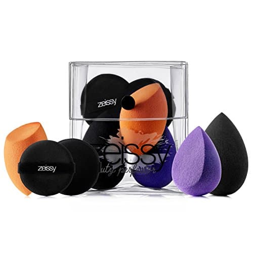 Sponge Makeup Set for Contouring or Base foundation. 5 pcs Use Wet or Dry Latex-Free Beauty Perfecting Sponges and Powder Puffs.