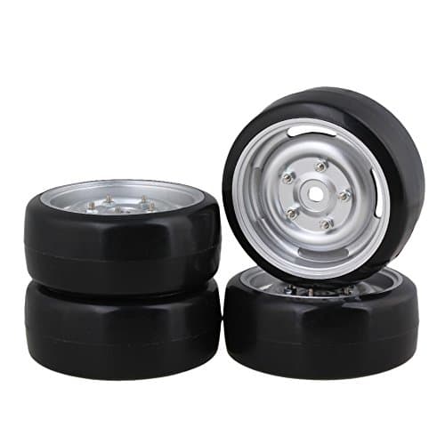 Yiguo 4pcs RC 1:10 Drift Car 12mm Silver disc screw wheels & Smooth hard Tires
