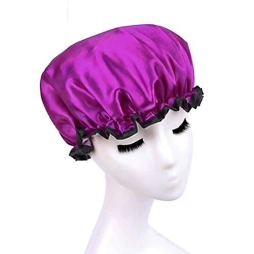 Lvge Microfiber Double Layers Elastic Reusable Waterproof Shower Cap Purple by Lvge