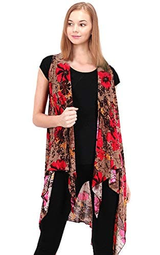 CCFW Floral Printed Open Front Drape Cardigan Scarf Vest