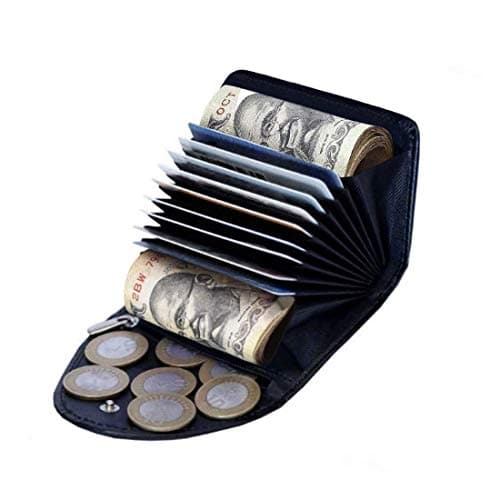 Hebbuli Branded RFID Blocking Credit Card Holder for Men and Women Anti Theft Leather Mini Purse Wallet with 9 Cards Slot Coin Zipper Ultra Slim Non Bulky Stylish Credit Card Case (Tan)