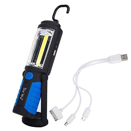 SIXMU COB LED 2-in1 Work Lights with Magnet Base Swing Stand & Adjustable Rotating Hanging Hook for Car, Outdoor Camping, Home Emergency, Garage, Workshop or Garden. USB Charger Cable