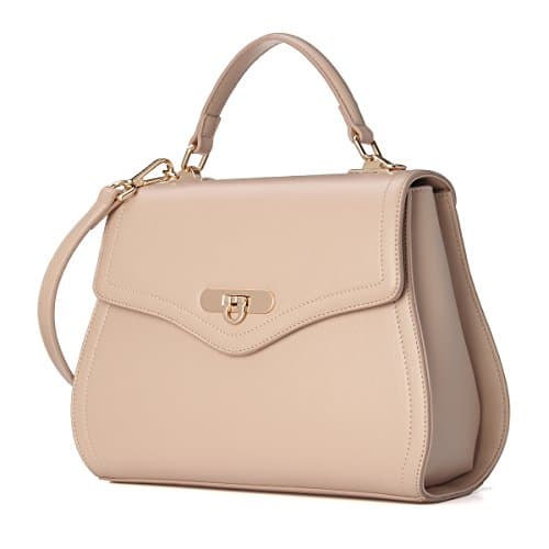 Kadell Women Leather Handbag Purse Shell Shape Top Handle Bag with Removable Strap Beige