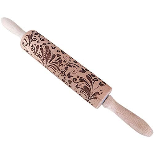 Klinkamz Christmas Rolling Pin Engraved Carved Breech Embossed Rolling Pin Kitchen Tool (Butterfly)
