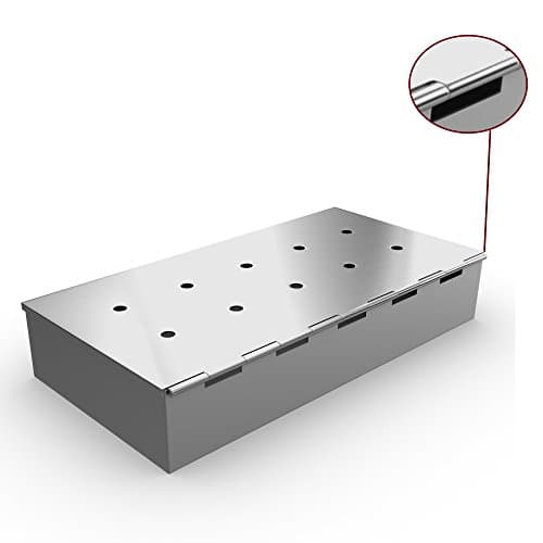 Smoker Box for BBQ Grill Wood Chips - 25% Thicker Stainless Steel Won't WARP - Charcoal & Gas Barbecue Meat Smoking with Hinged Lid - Best Grilling Accessories & Utensils by Cave Tools