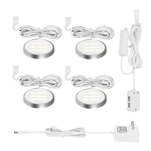 SZMYLED LED Puck Lights, Warm, Soft & Cool White 3 Modes Available, Under Cabinet Led Lights for Closet and Kitchen, Set of 4