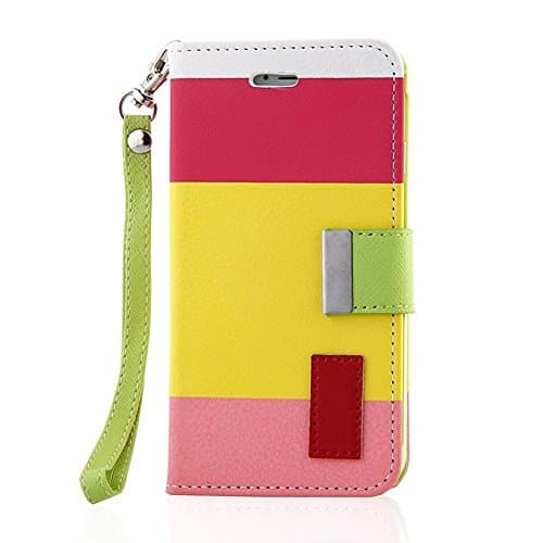 IIYBC For Apple iPhone 6 Plus PU Leather Credit Card Holder Wallet Flip Case Cover (Red+Yellow+Pink)