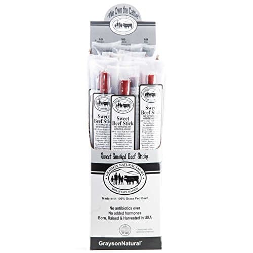 Grayson Farm 100% Grass Fed Beef Sticks, 20 Pack Sweet Flavor – Direct from Farm, Grass Finished, No Hormones, No Antibiotics, No Nitrates, Gluten Free, No MSG